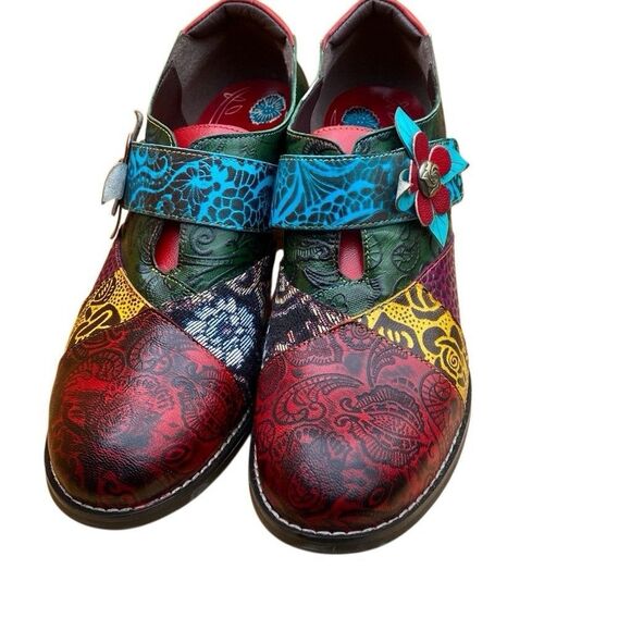 Boho Buckle Clogs Womens 10M Heeled Patchwork Bootie Shooties Sz 41 - Picture 4 of 10